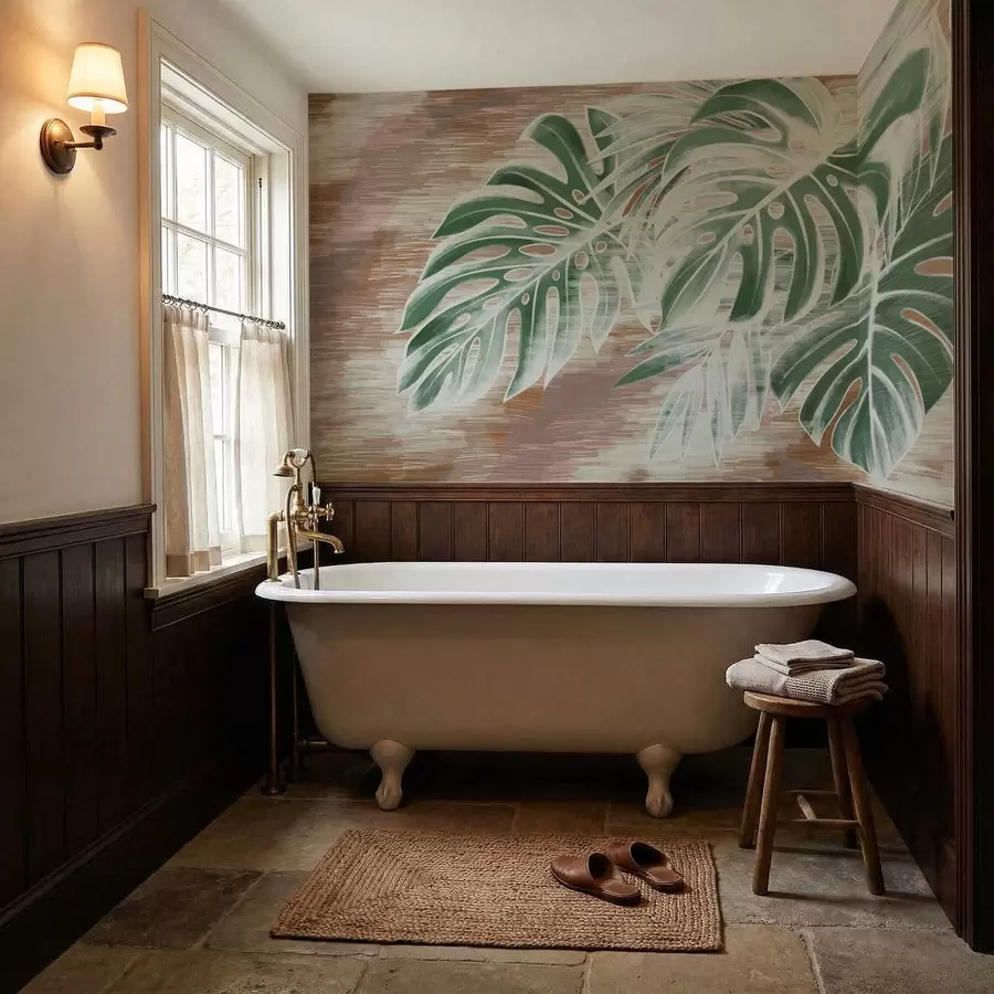 Valokuvatapetti Vihreät lehdet lämpimän tekstuurisella abstraktilla pohjalla w05130v3