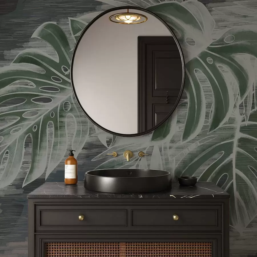 Valokuvatapetti Tummanvihreät lehdet teksturoidulla tummalla taustalla w05130v4