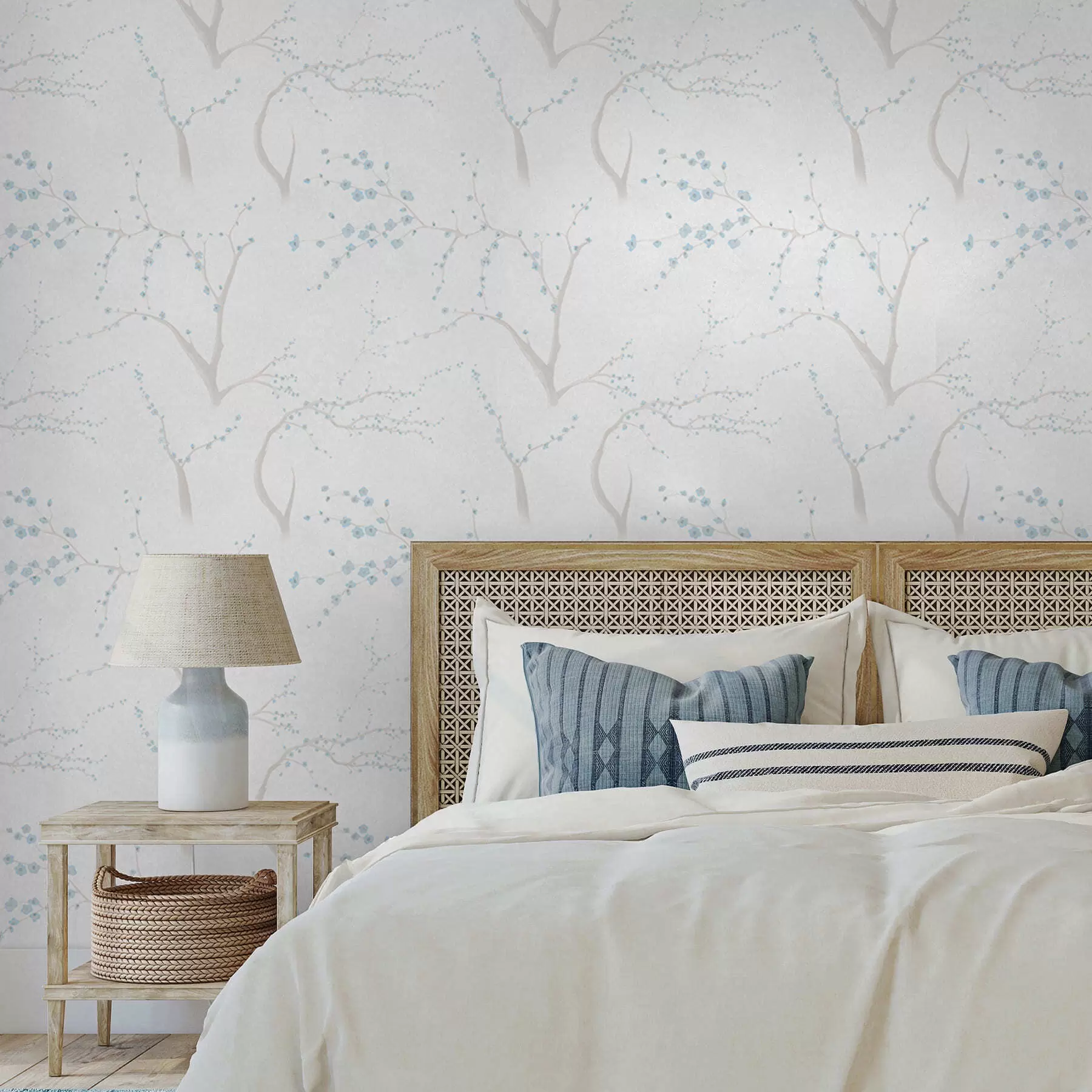 Valokuvatapetti Kevyet oksat sinisine kukineen a01111