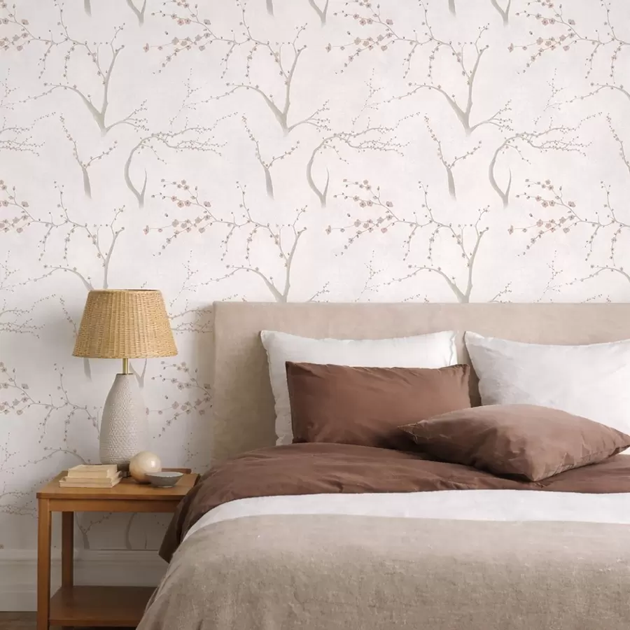 Valokuvatapetti Vaaleat oksat, joissa on vaaleanpunaisia kukkia a01111v1