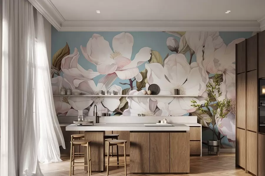 Valokuvatapetti Rehevät kukat puun oksalla w05178