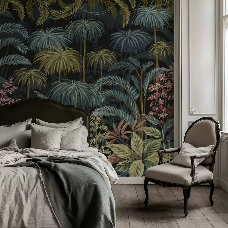 Valokuvatapetti Tiheä trooppinen lehtimetsä, jossa on suuret lehdet w05116