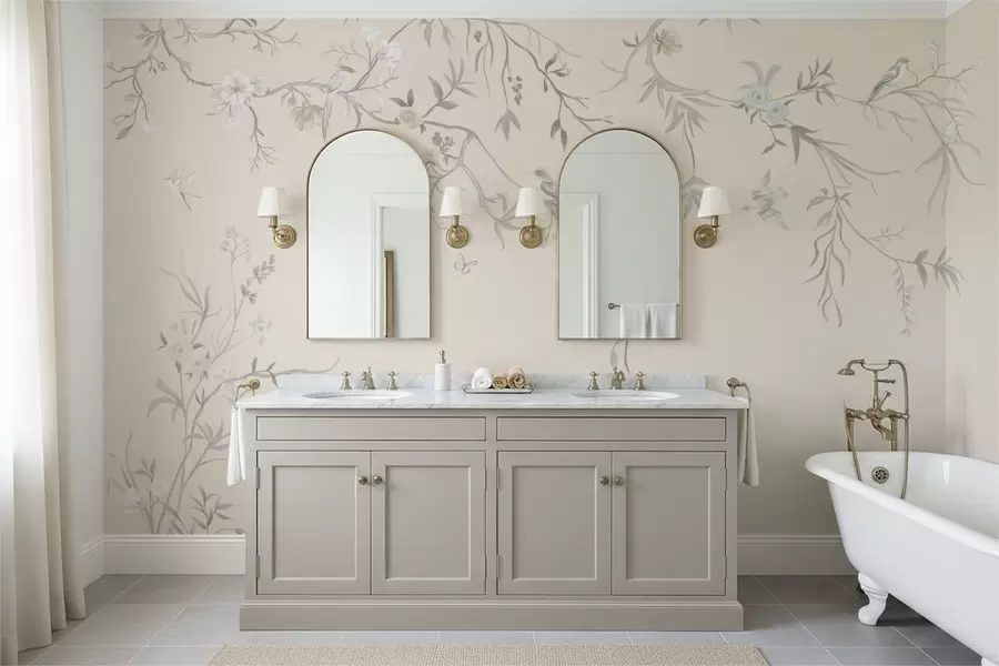 Valokuvatapetti Kukkaset ja linnut vaalealla taustalla w05127v7