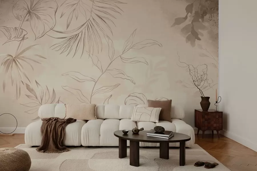 Valokuvatapetti Lineaariset kasvit teksturoidulla beige-taustalla w05128