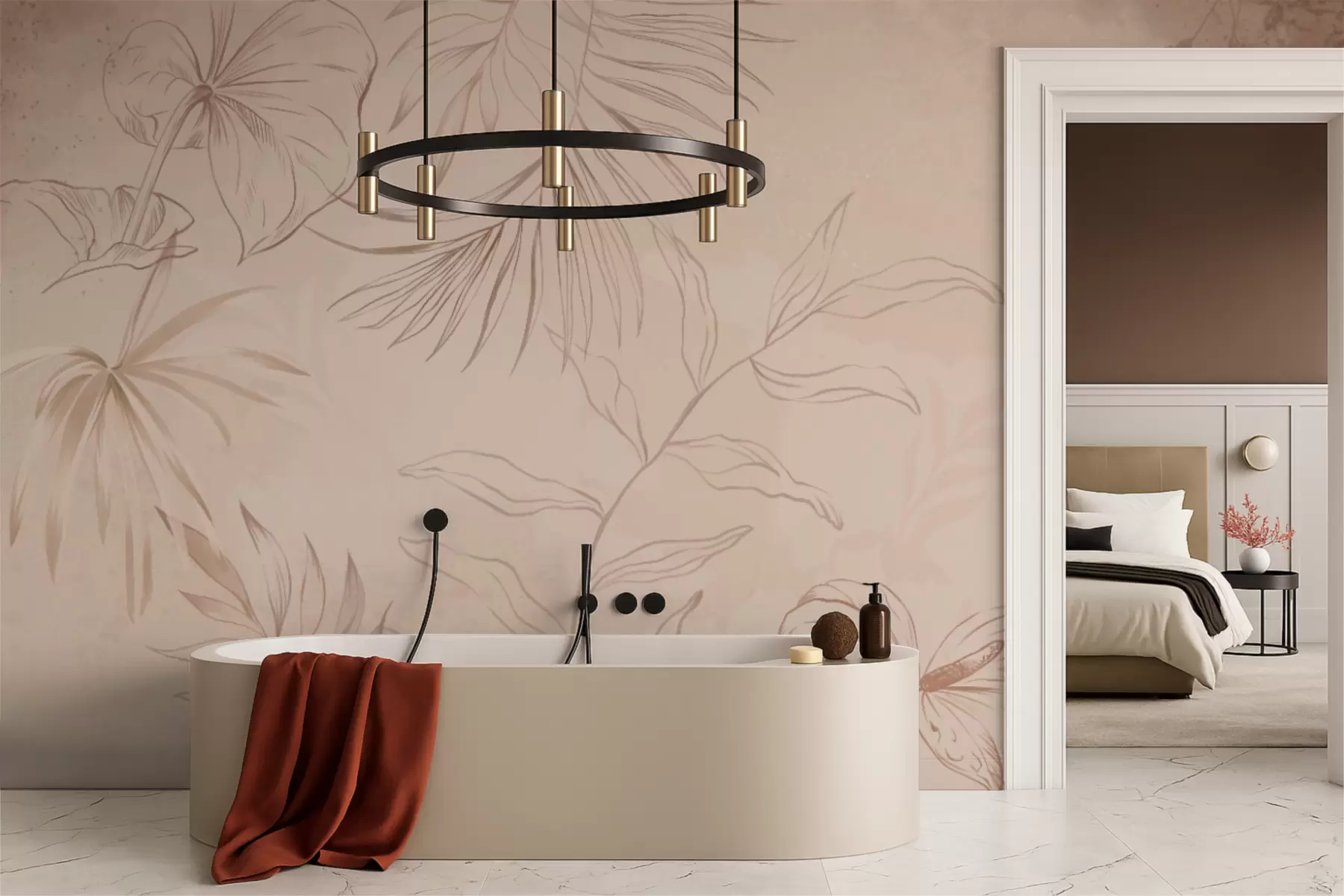 Valokuvatapetti Lineaariset kasvit teksturoidulla beige-taustalla w05128