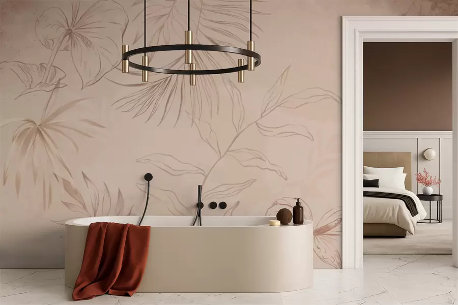 Valokuvatapetti Lineaariset kasvit teksturoidulla beige-taustalla w05128