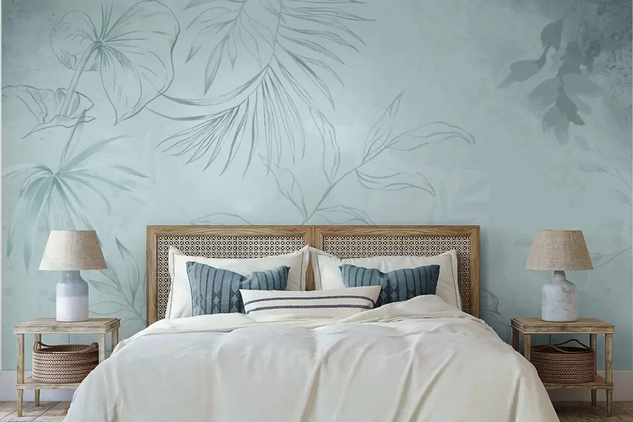 Valokuvatapetti Lineaariset kasvit pehmeällä vihertävällä taustalla w05128v1