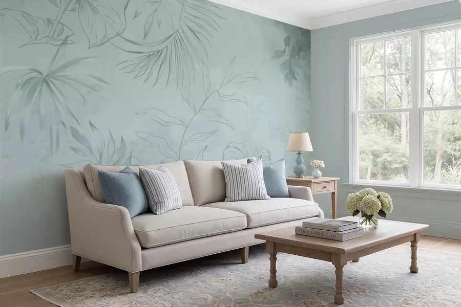 Valokuvatapetti Lineaariset kasvit pehmeällä vihertävällä taustalla w05128v1