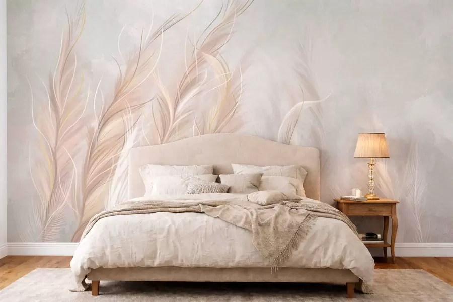 Valokuvatapetti Pehmeät abstraktit höyhenet vaaleissa neutraaleissa sävyissä w05153