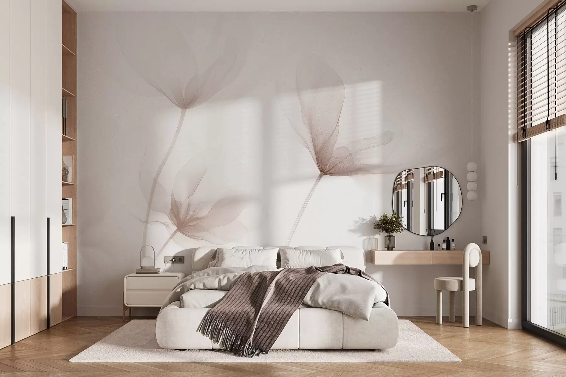Valokuvatapetti Ilmavat beige kukat minimalistisessa kevyessä tyylissä w09734