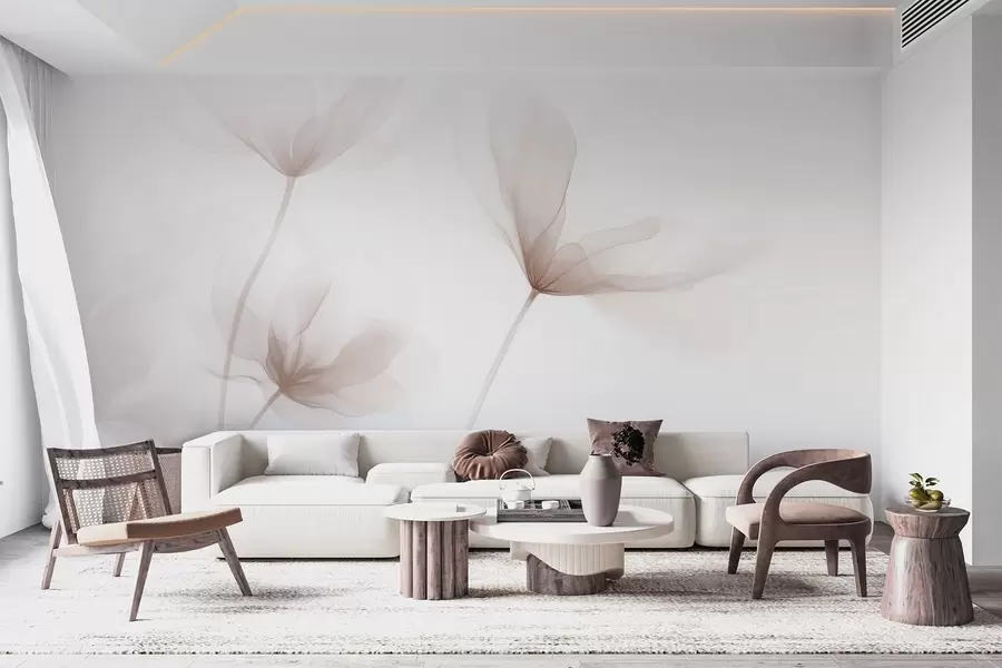 Valokuvatapetti Ilmavat beige kukat minimalistisessa kevyessä tyylissä w09734