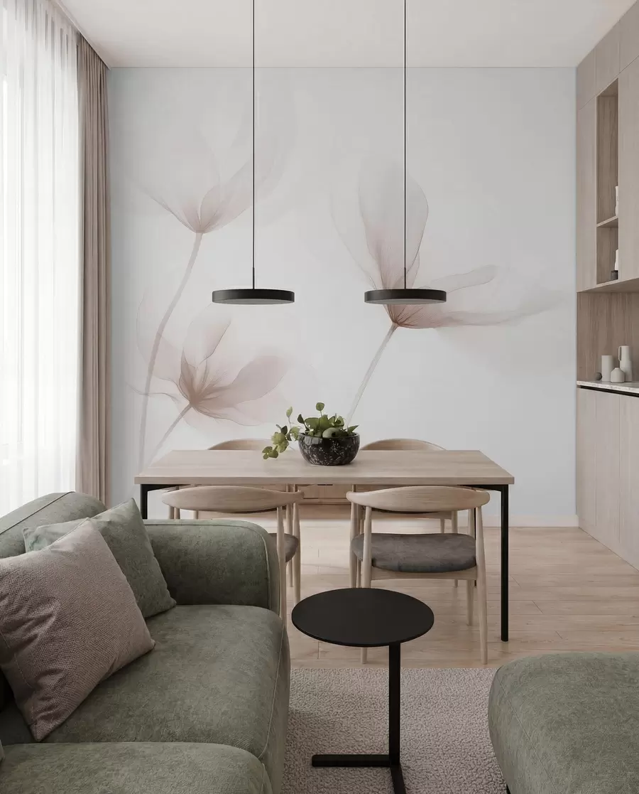 Valokuvatapetti Ilmavat beige kukat minimalistisessa kevyessä tyylissä w09734