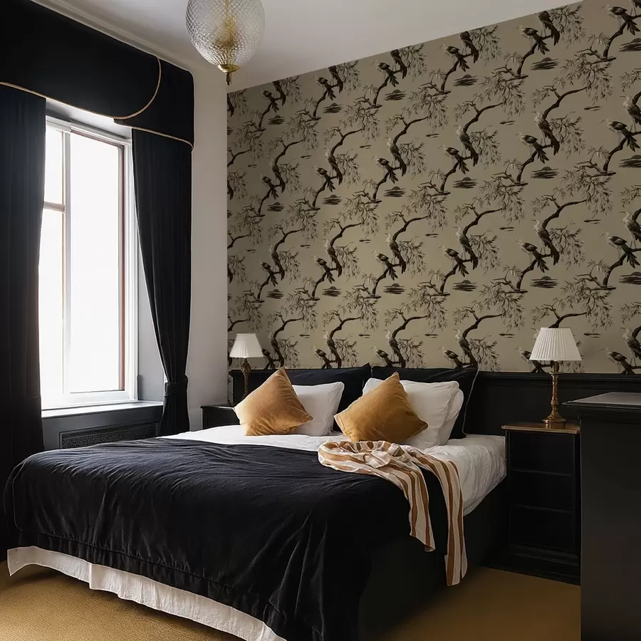 Valokuvatapetti Linnut oksalla yksivärisissä sävyissä a01116v2