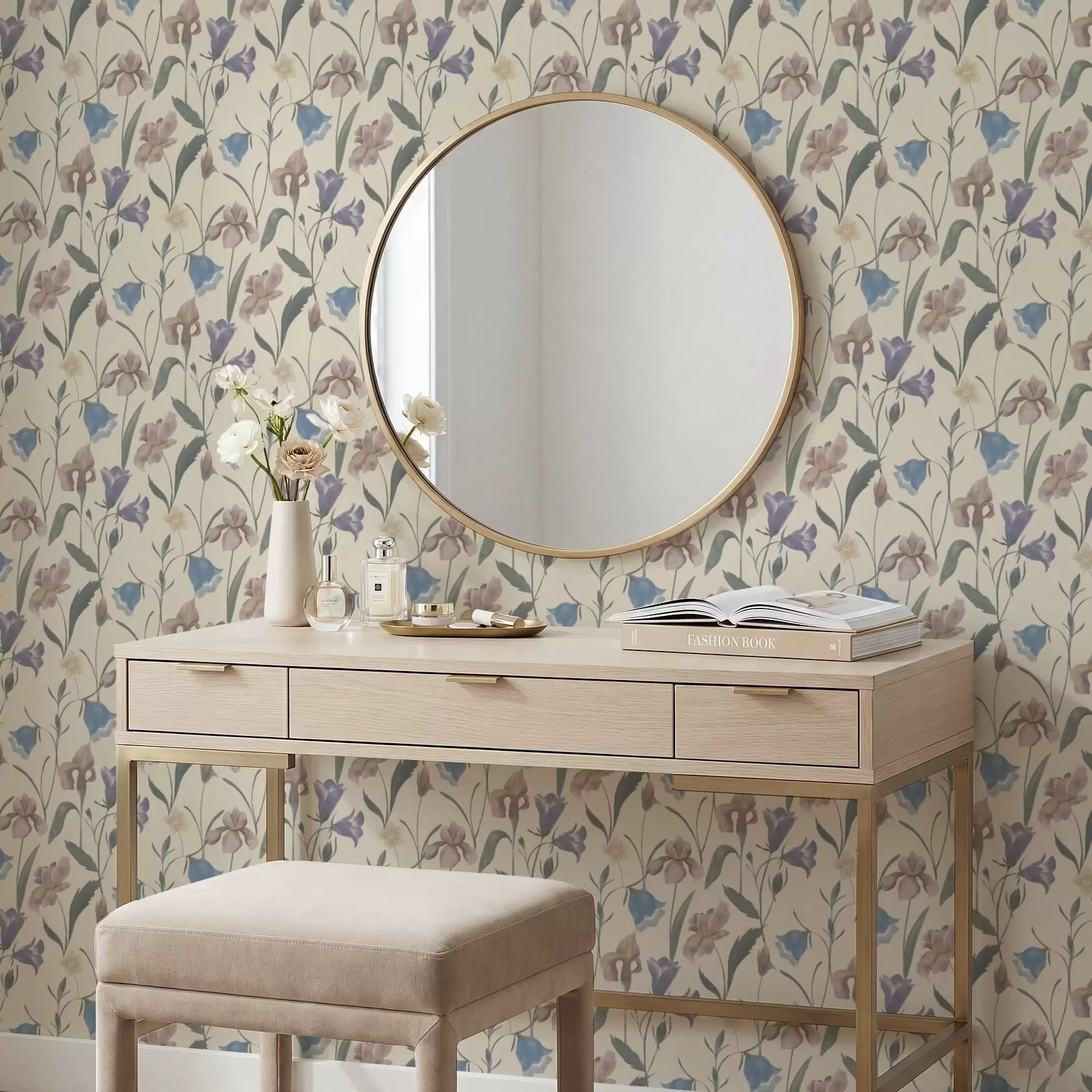 Valokuvatapetti Pastellivärinen kukkakuvio vaalealla taustalla a01118