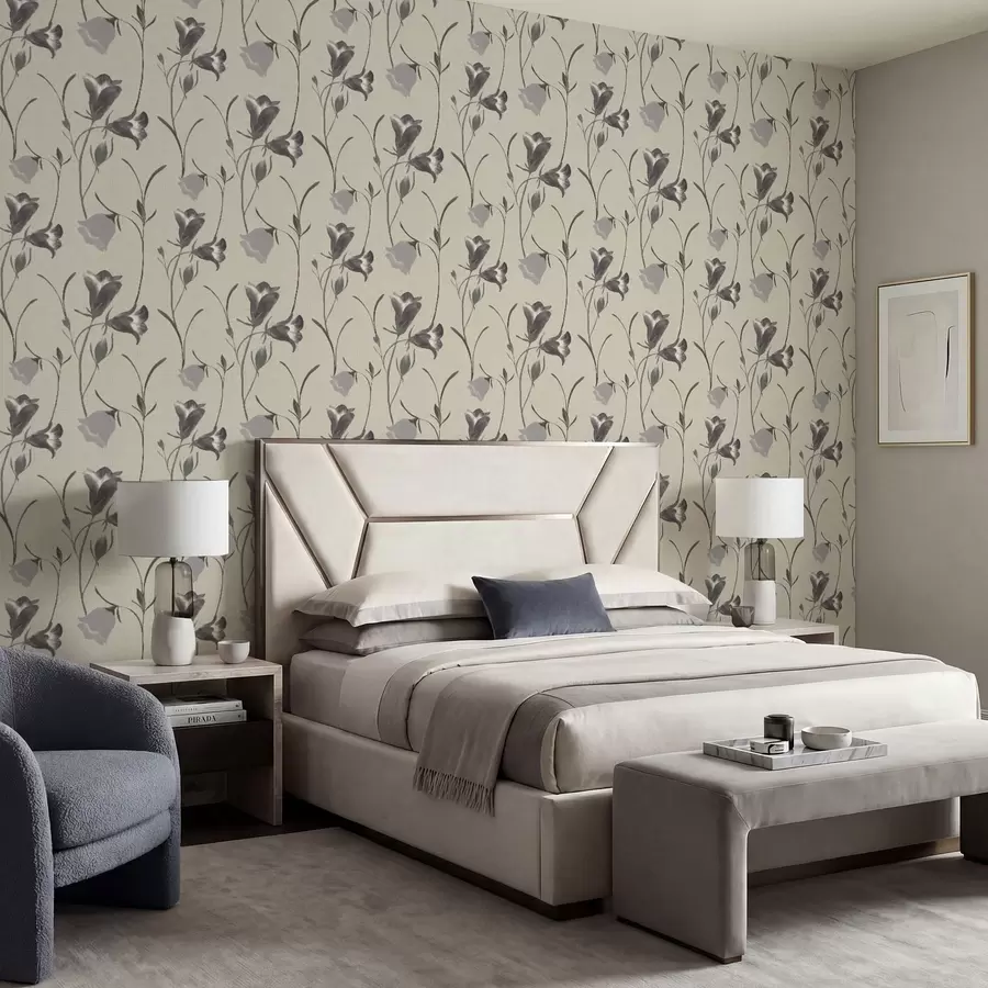 Valokuvatapetti Harmaat kellokukat vaaleanbeigen taustalla a01119