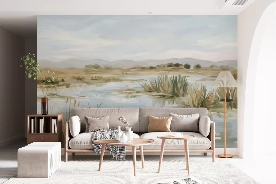 Valokuvatapetti Hiljainen, rauhallinen järvi ja maalauksellinen maisema w05214