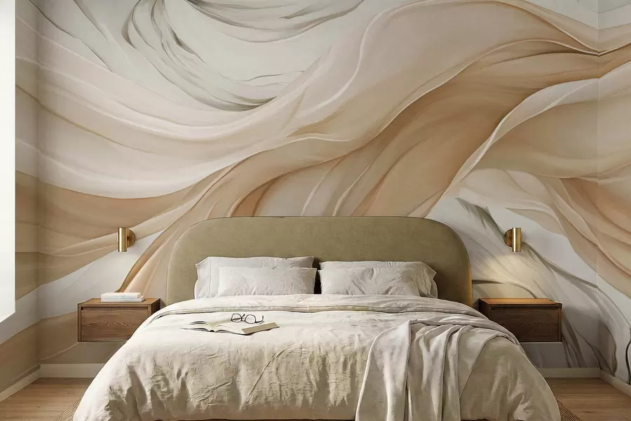 Valokuvatapetti Virtaavat beige kangas aallot w05152
