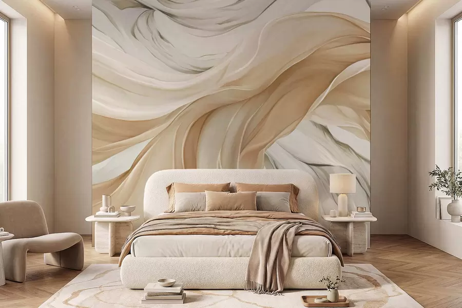 Valokuvatapetti Virtaavat beige kangas aallot w05152