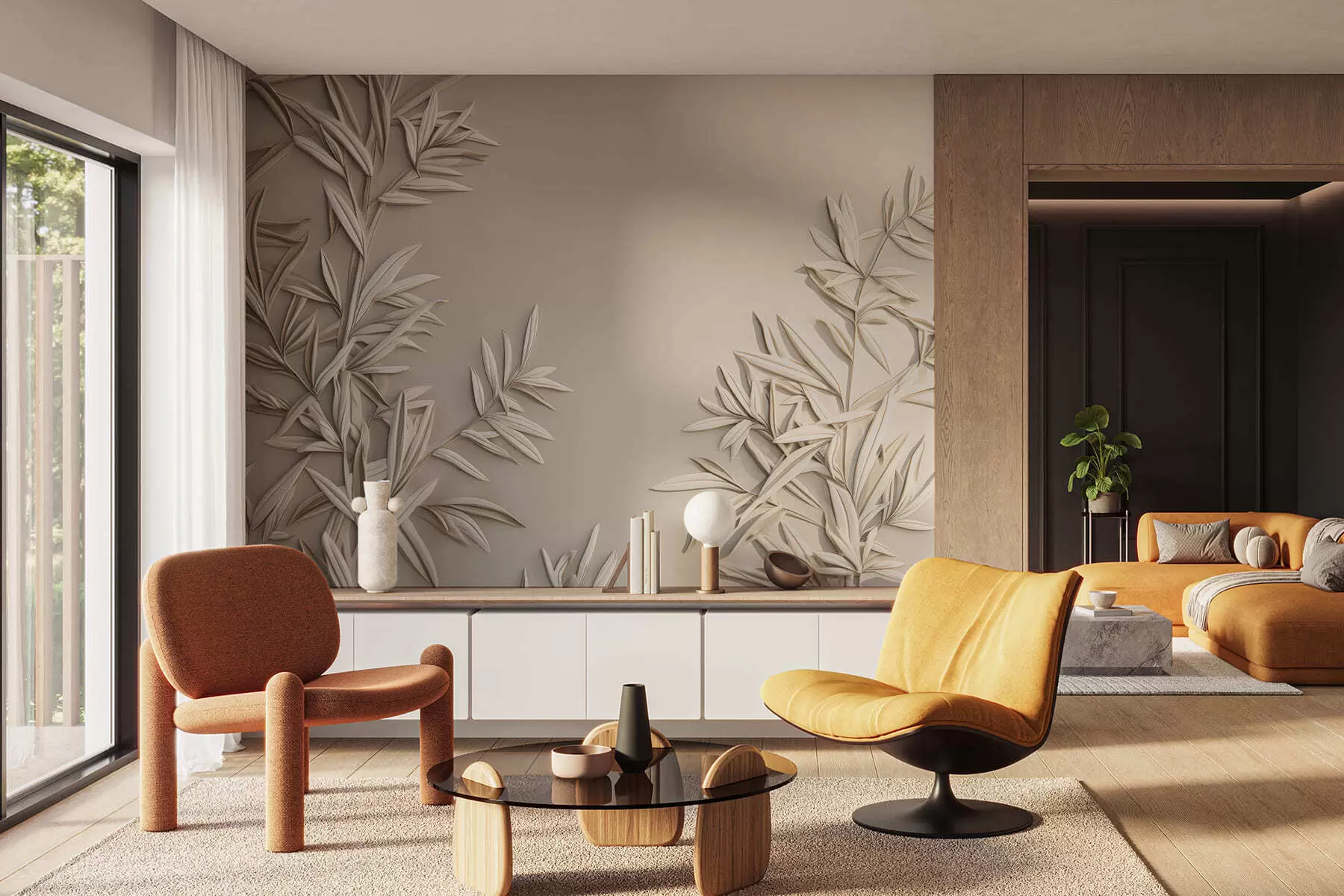 Valokuvatapetti Basreliefilehtien jäljitelmä w05244