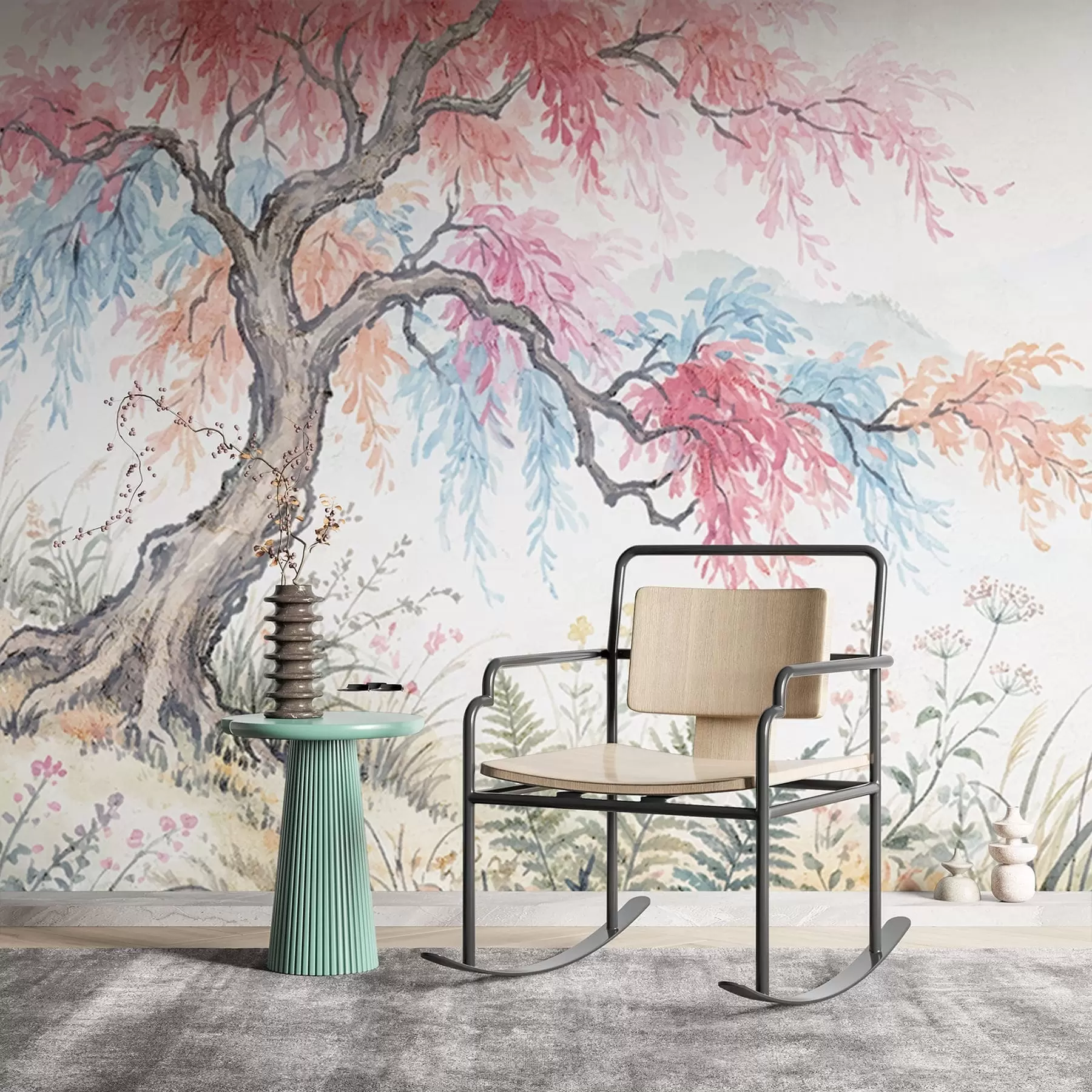 Valokuvatapetti Maalattu värikäs puutarha betoniseinälle w05246