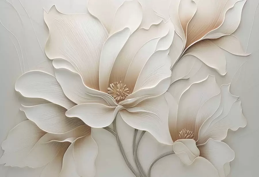 Valokuvatapetti Kohokuvioitu beige kukka reliefi lähikuva w05269