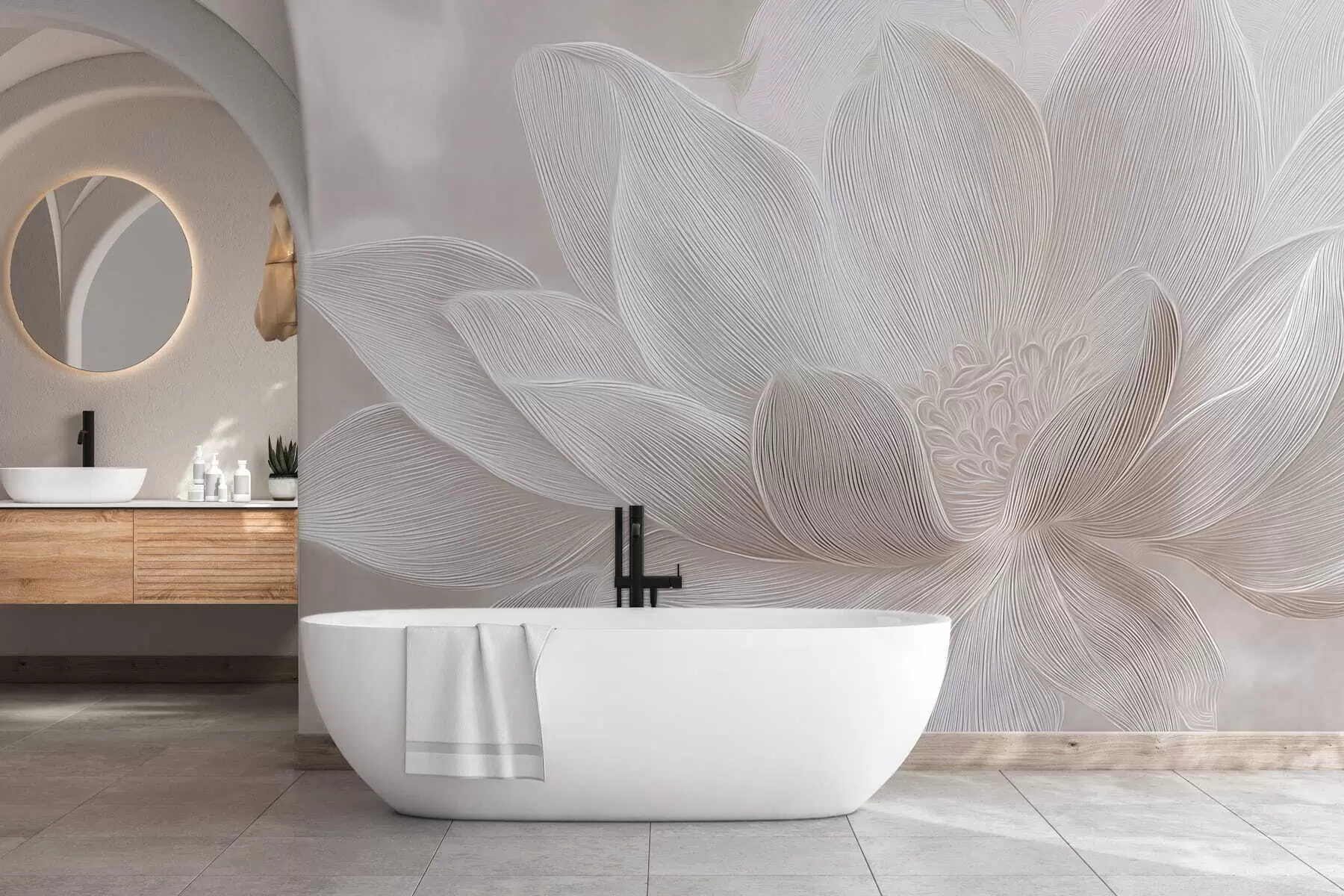 Valokuvatapetti Abstraktit virtaavat aallot vaaleanbeigen sävyissä w05266