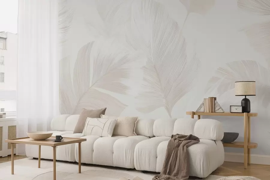 Valokuvatapetti Pehmeät norsunluunväriset höyhenet maitomaisissa beige-sävyissä w09563