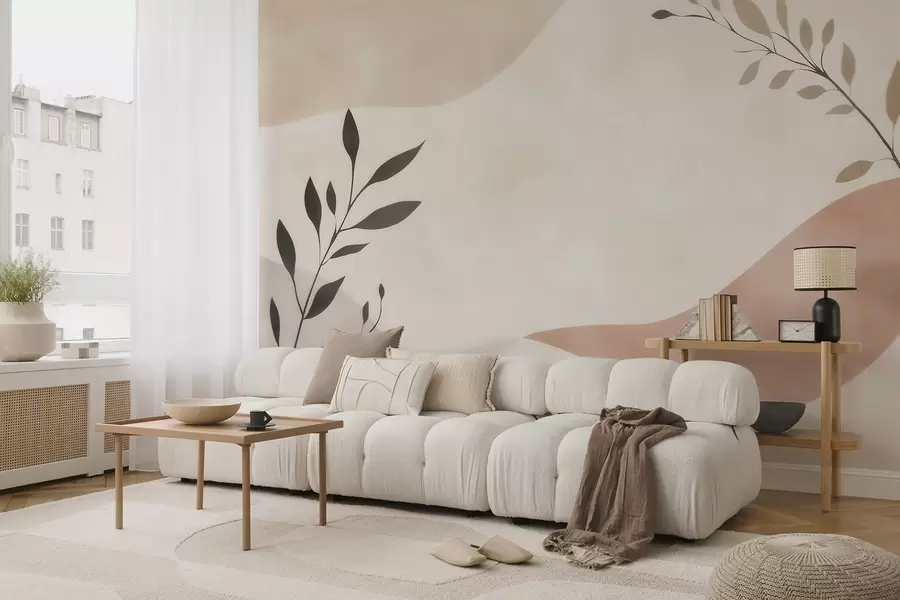 Valokuvatapetti Abstraktit beige-persikanväriset aallot ja oksat w09722