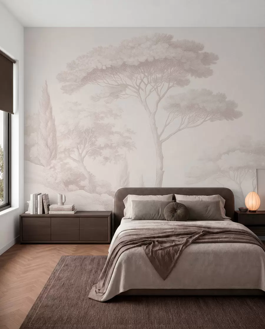 Valokuvatapetti Rauhallinen metsämaisema beige-sävyissä w09685