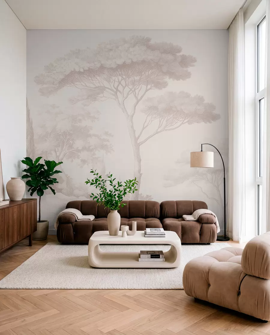 Valokuvatapetti Rauhallinen metsämaisema beige-sävyissä w09685