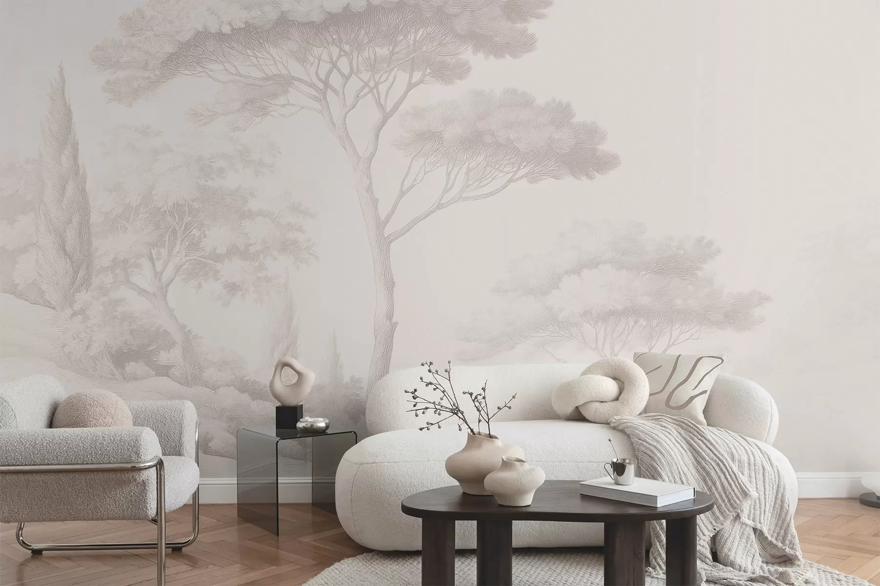 Valokuvatapetti Rauhallinen metsämaisema beige-sävyissä w09685