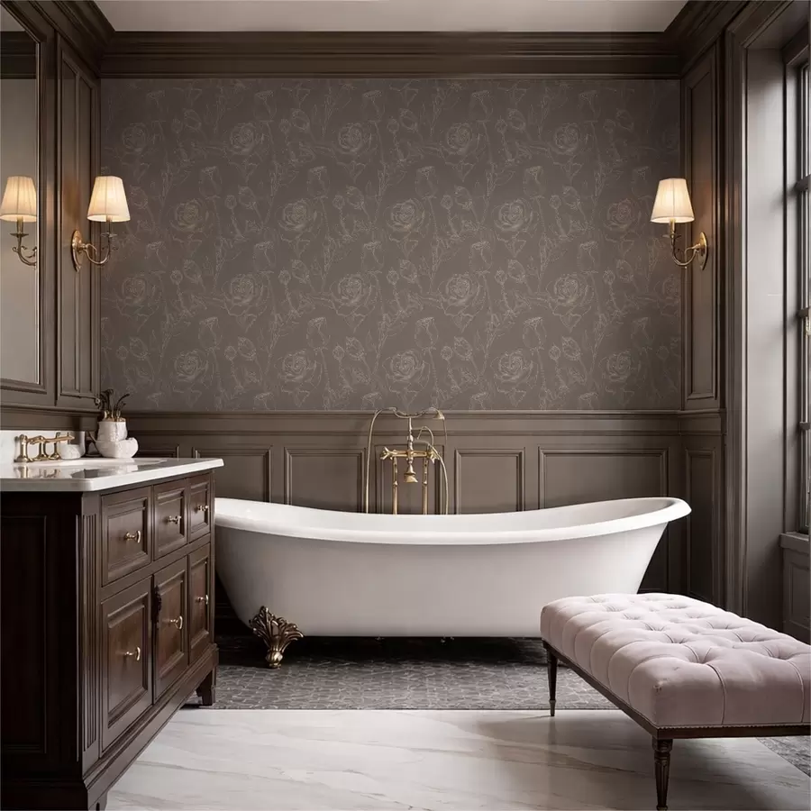 Valokuvatapetti Tummanpunainen ruusukuvio ruskealla taustalla a01124v1