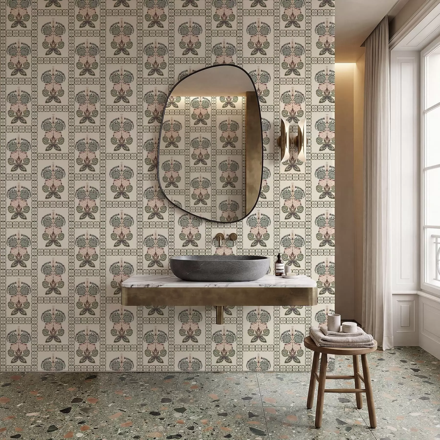 Valokuvatapetti Koristeellinen kuvio, jossa on perhosia ja kukkia a01125