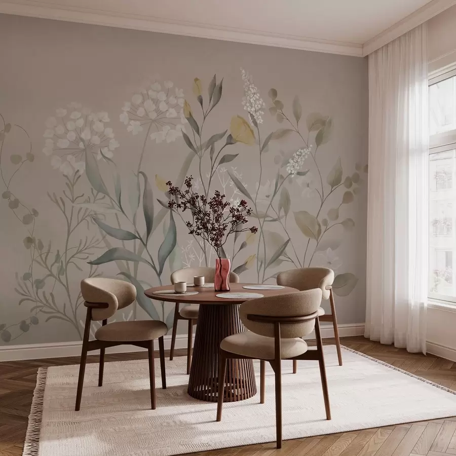 Valokuvatapetti Kasvitieteellinen koostumus lämpimissä beige-sävyissä w05154v2