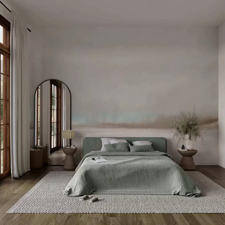 Valokuvatapetti Sumuiset maisemat järven ja metsän kanssa w05319