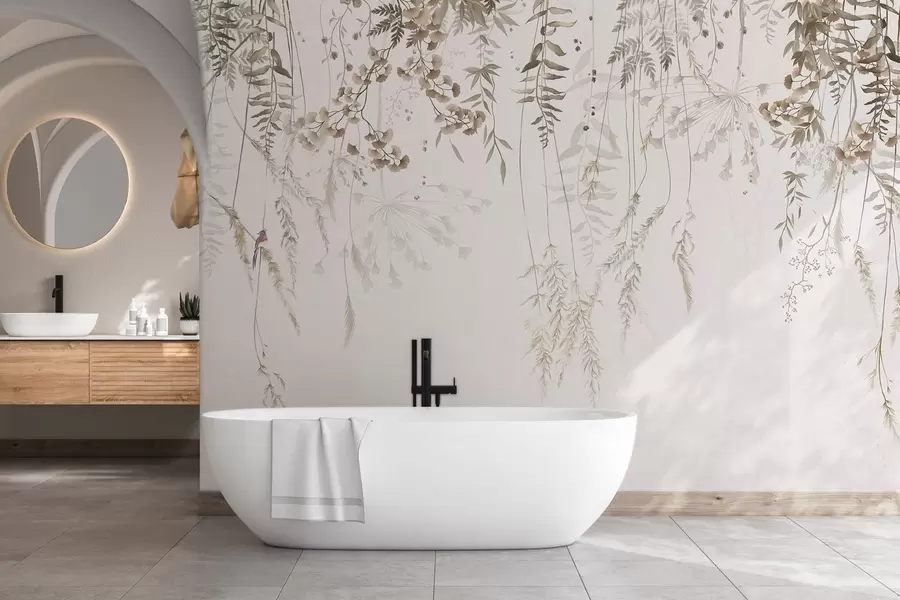 Valokuvatapetti Villien kasvien ripustaminen vaalealle taustalle w05320