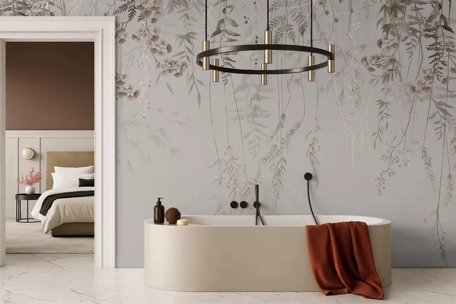 Valokuvatapetti Hienostuneet roikkuvat ruohot vaalealla taustalla w05320v2