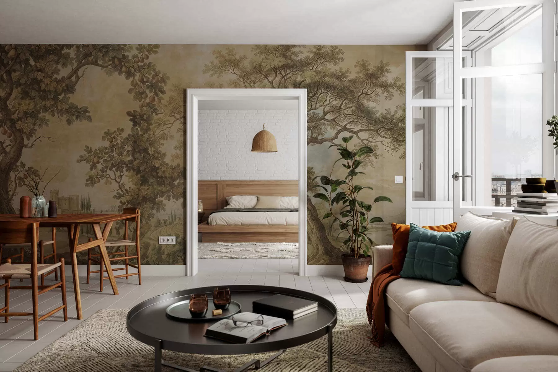 Valokuvatapetti Pastoraalinen maisema brodeeraustekniikalla w05359