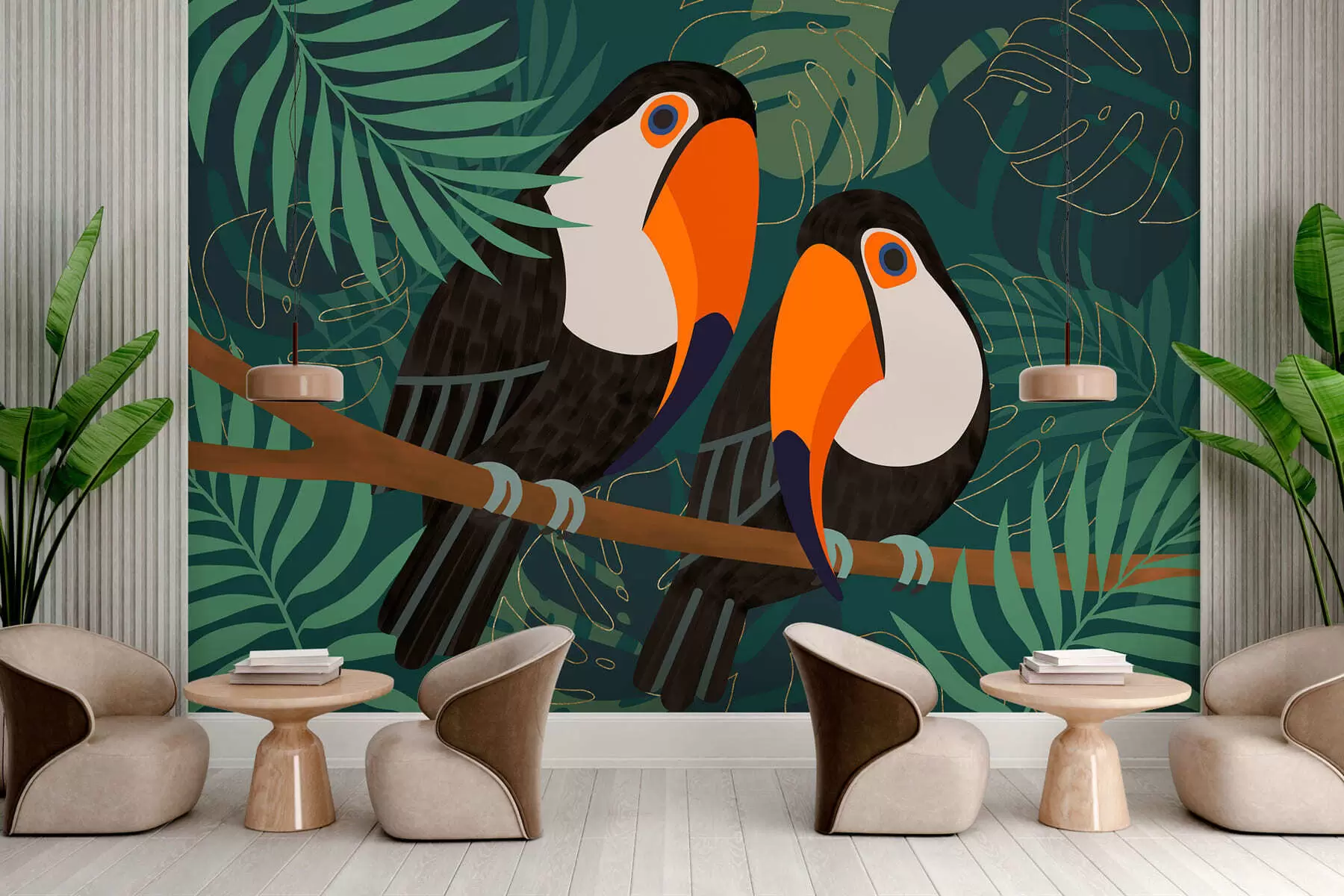 Valokuvatapetti kaksi tukaania oksalla afrotyylissä w05239