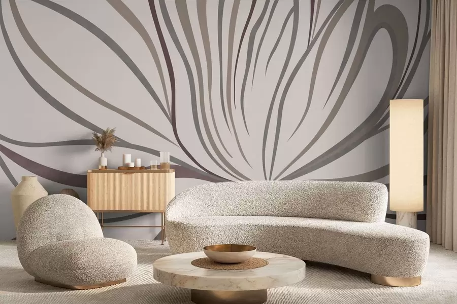 Valokuvatapetti Abstrakti kukka, jossa on harmaansävyisiä ja vaaleanpunaisia viivoja w05392