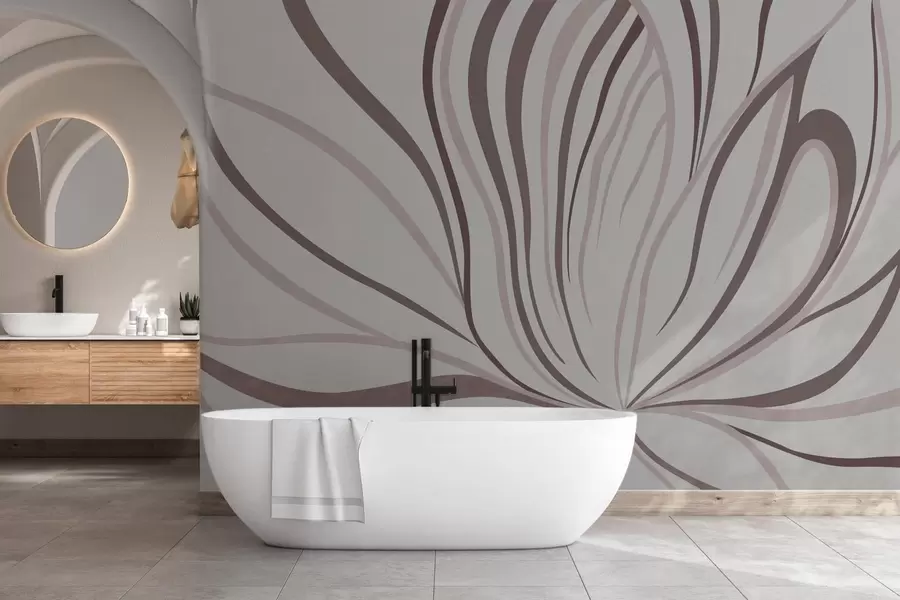 Valokuvatapetti Tyylitelty kukka, jossa on pehmeät linjat vaaleanpunaisissa ja beigeissä sävyissä w05392v1