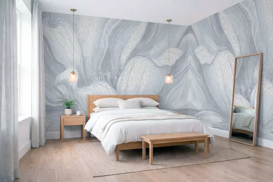 Valokuvatapetti Abstrakti kukka viileissä sinisissä sävyissä w05119v2