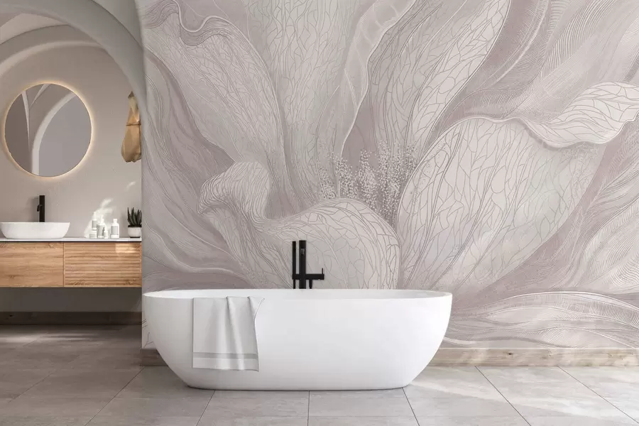 Valokuvatapetti Kevyt, abstrakti kukka, jossa on sulavat linjat w05119v3