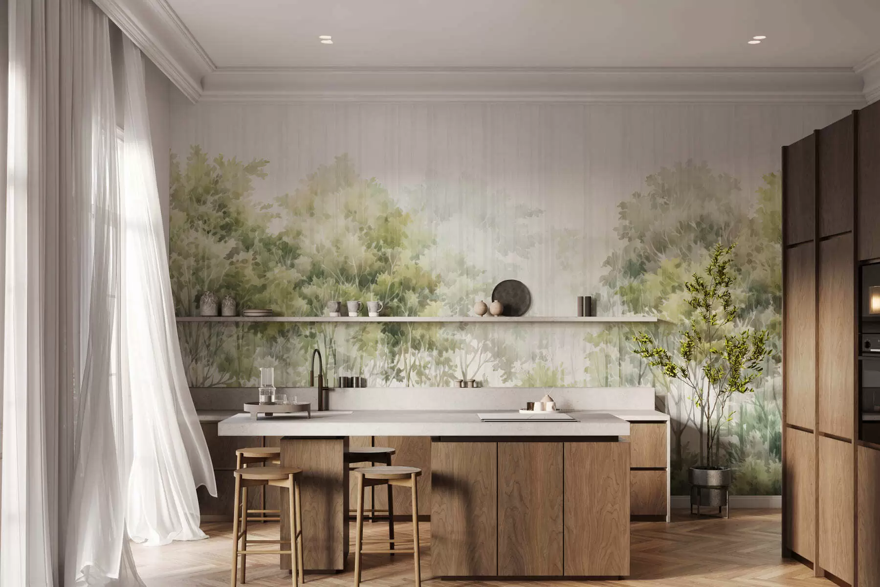 Valokuvatapetti Lehtimetsä ja linjat w05442