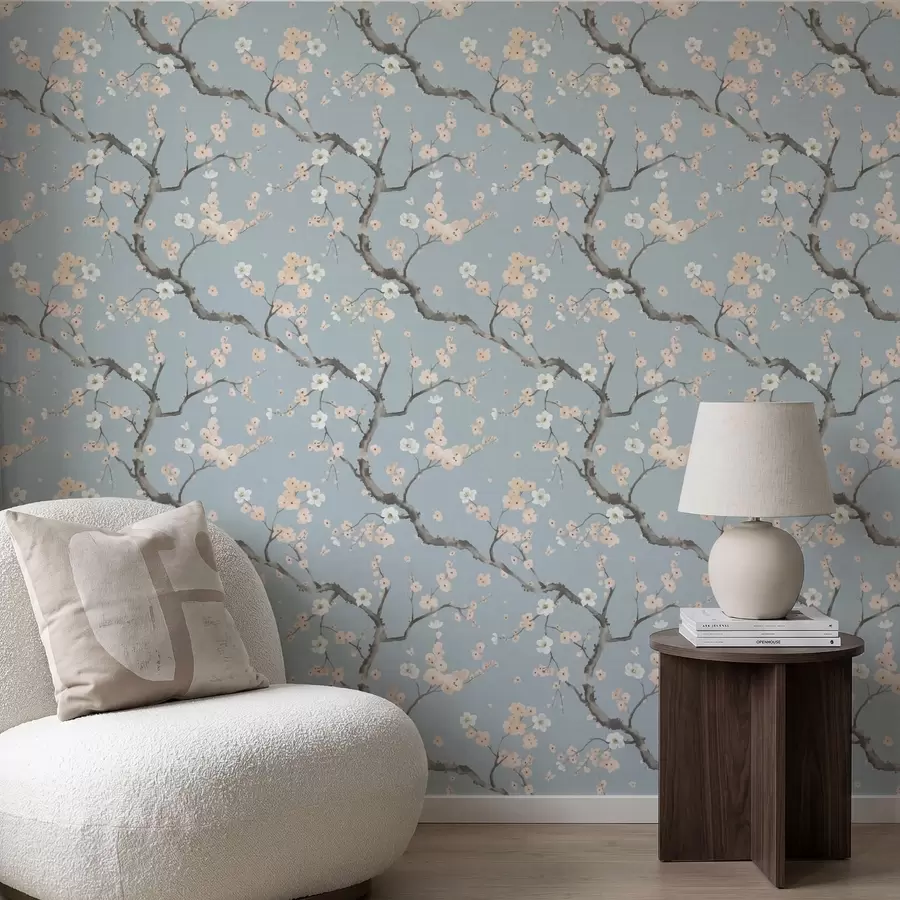 Valokuvatapetti Kukallisia oksia sinisellä taustalla a01155