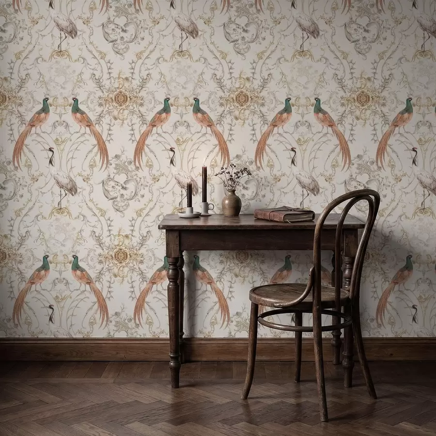 Valokuvatapetti Koristekuvio, jossa on lintuja ja muita aiheita a01156