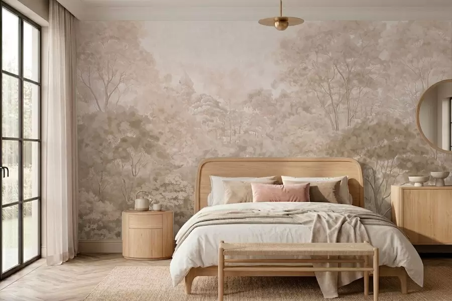 Valokuvatapetti Vintage-tyylinen metsämaisema lämpimissä beigeissä sävyissä w05433v1