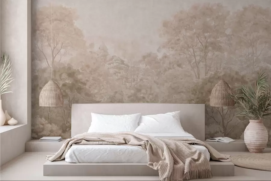 Valokuvatapetti Vintage-tyylinen metsämaisema lämpimissä beigeissä sävyissä w05433v1