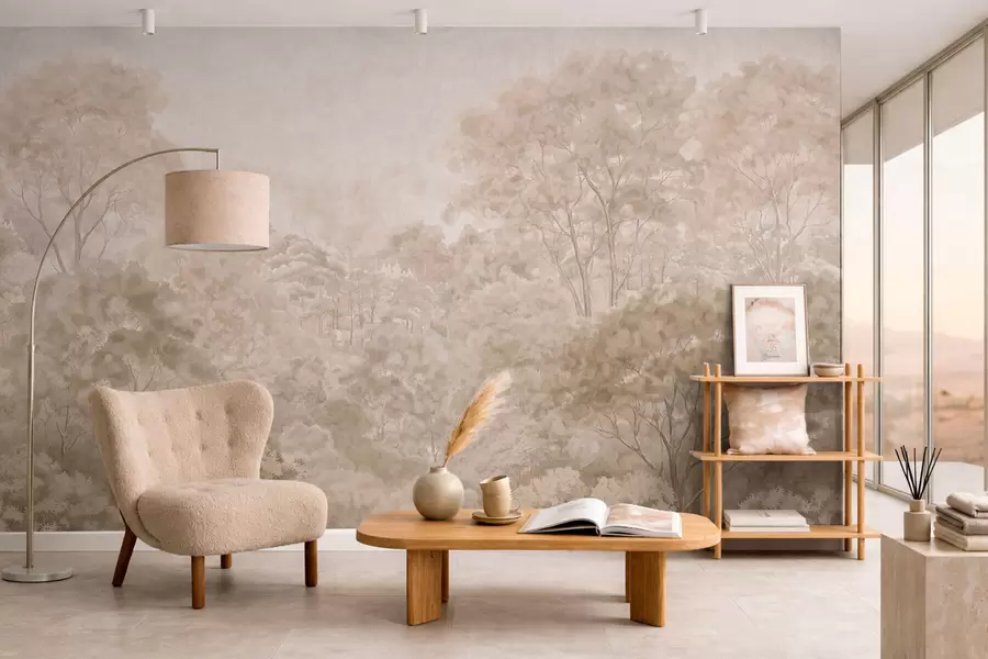 Valokuvatapetti Vintage-tyylinen metsämaisema lämpimissä beigeissä sävyissä w05433v1