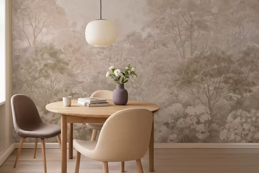 Valokuvatapetti Vintage-tyylinen metsämaisema lämpimissä beigeissä sävyissä w05433v1